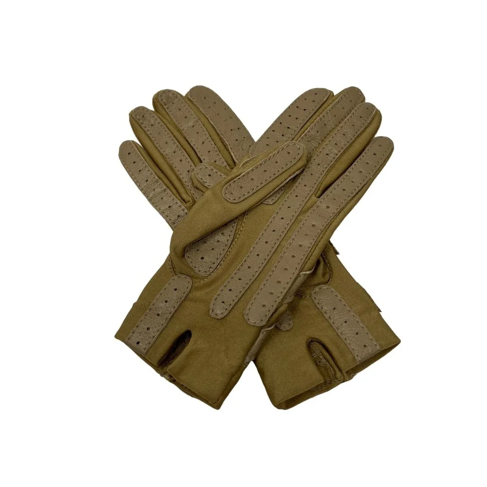 Womens Vintage Gloves Two Pair Tan‎ Faux Leather and Black Knit Size S-M
